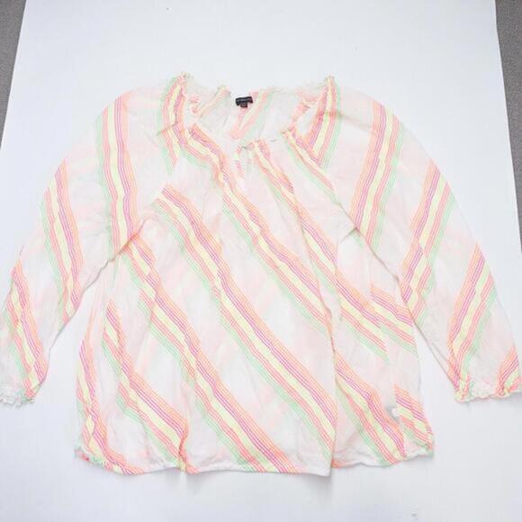 Lane Bryant Peasant Blouse Women's 26/28 Neon Stripes Keyhole Neck Raglan Sleeve - Picture 1 of 7